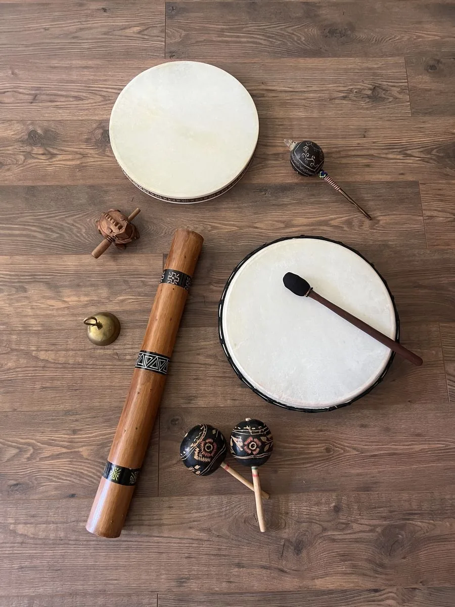 Sound healing instruments used in Zoe's ceremonies